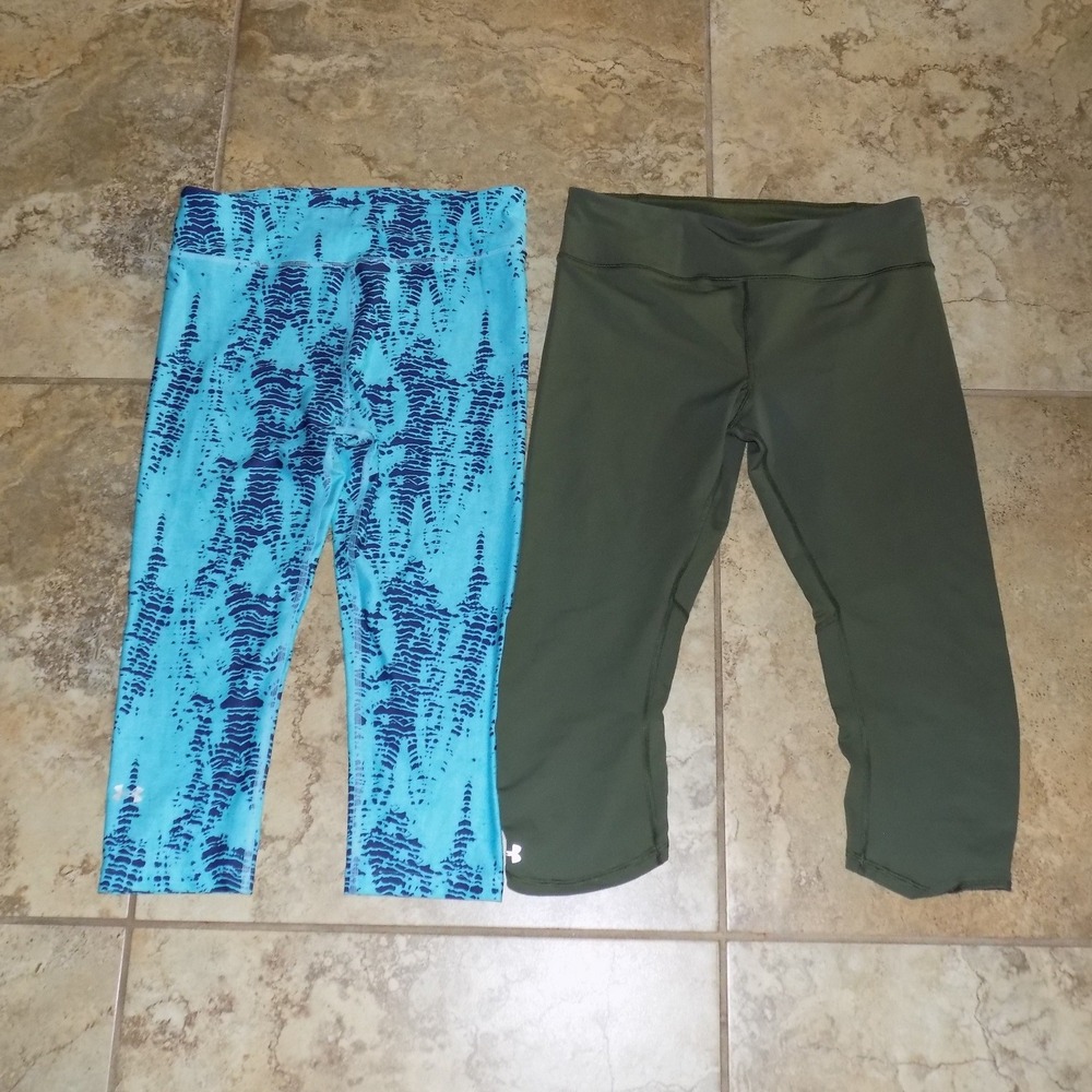 Under‎ Armour HeatGear Compression Leggings Women S M Blue Olive Green Bundle